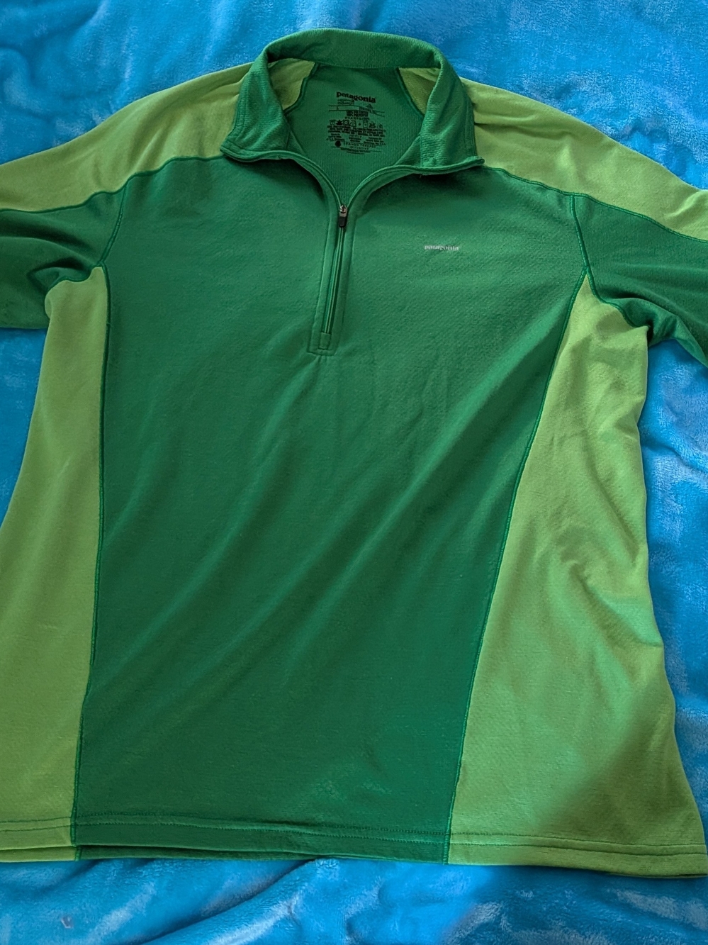 Patagonia Men's Two-Tone Green Half-Zip Pullover, Outdoor Hiking Camping Jacket